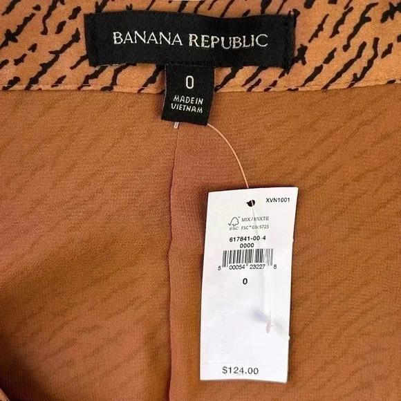 Banana Republic Midi Skirt Satin Godet Tan Brown Black Animal  Print Size 0 NWT - Picture 13 of 16
